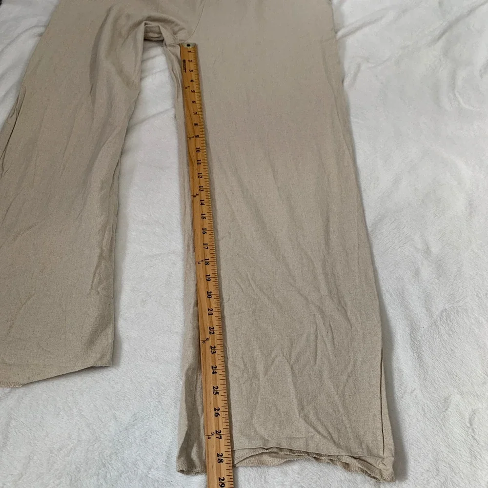 Zara Linen Blend Wide Leg Drawstring Pants‎ Beige Oatmeal Size Large